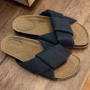 aerie Black Knot Slide Sandals with Cork-Look Footbed